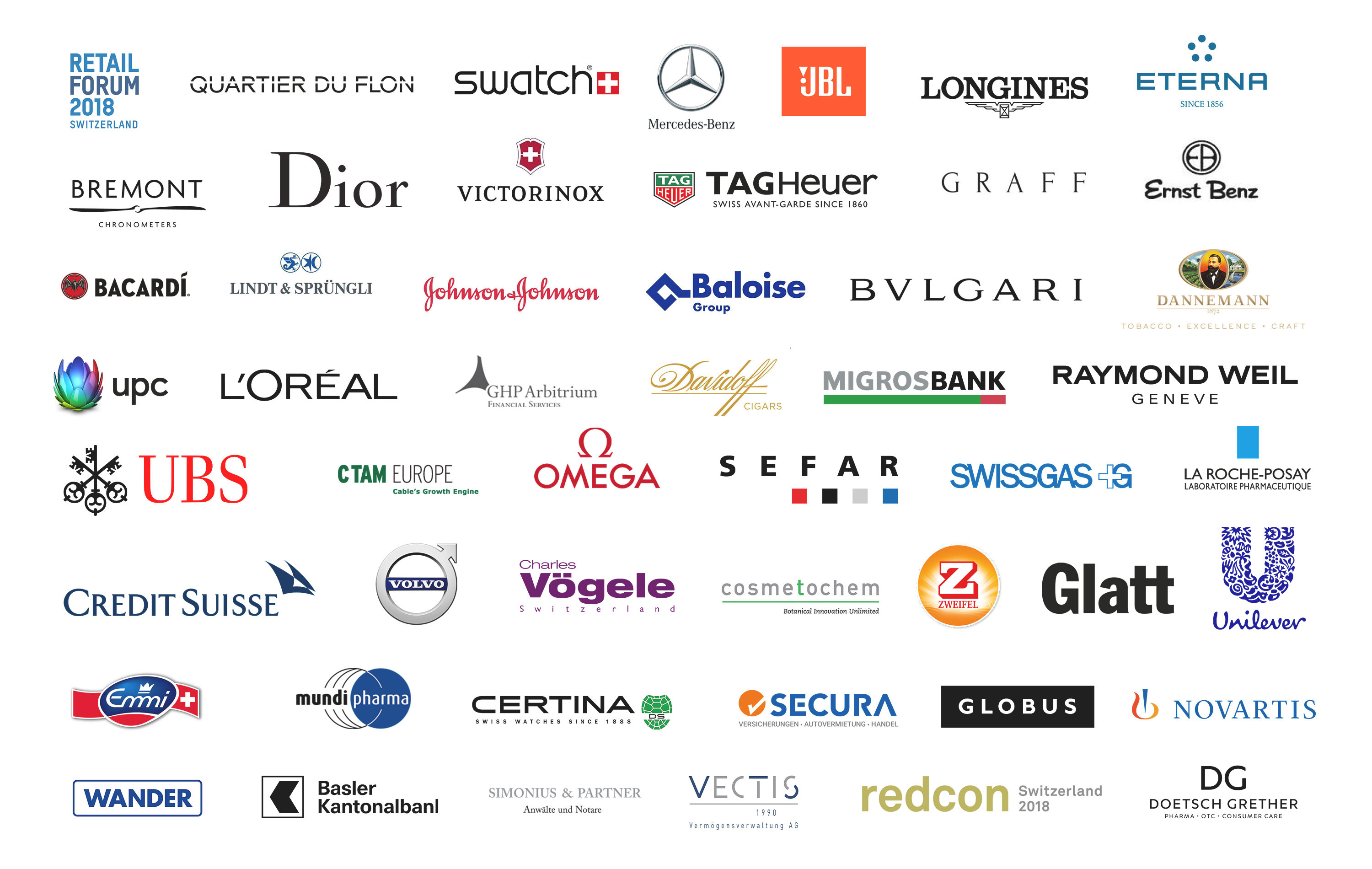 Referenz-Marken der Bermuda Agency: u. a. Mercedes-Benz, UBS, Credit Suisse, Dior, Omega, L'Oréal, Novartis, Unilever, Lindt & Sprüngli, Globus